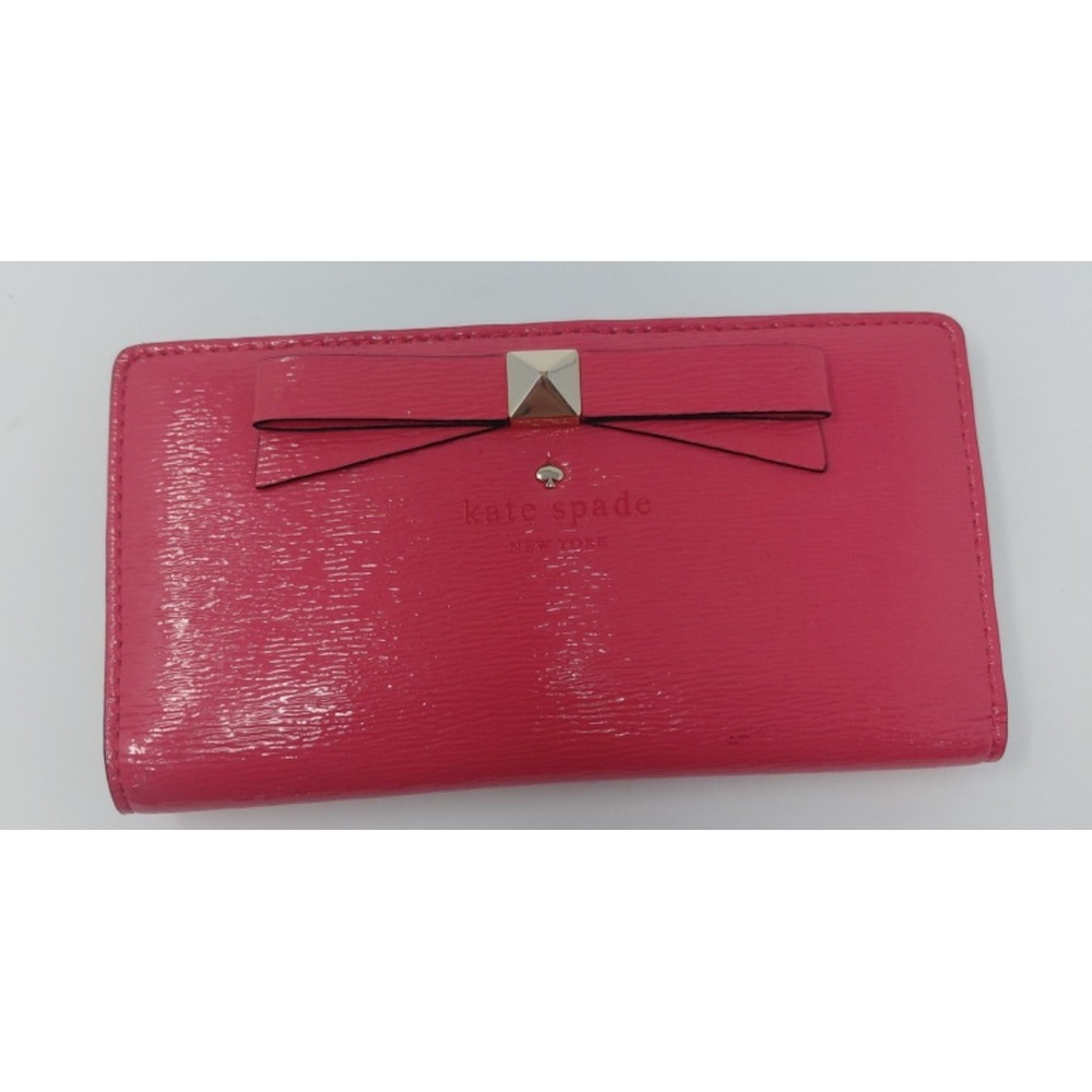 Pink Kate Spade Bow Wallet w/ Gold accents, Zipper Card Holder EUC